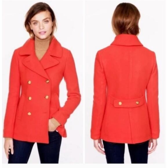 J Crew Majesty Stadium Cloth Peacoat 0 49360 Red Double Breasted Coat Wool - Picture 2 of 9